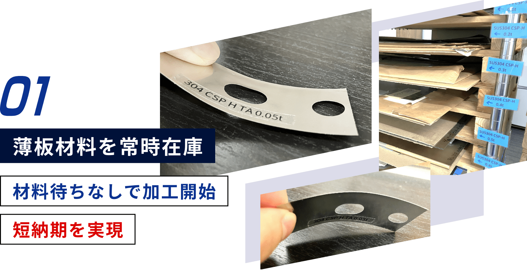 薄板材料を常時在庫 材料待ちなしで加工開始 短納期を実現