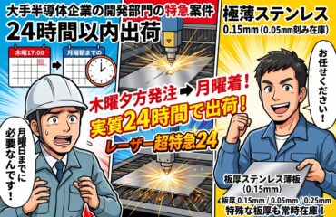 「月曜の朝一に届けてほしい」——超大手半導体メーカー開発部門からのSOS!SUS板厚0.15mm・実質24時間出荷の舞台裏