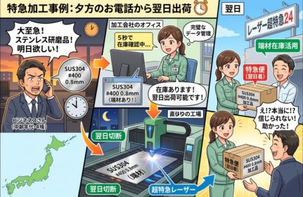 5秒で在庫即答！「ありえない」超短納期を叶えたステンレス#400研磨のレーザー切断