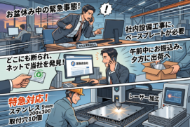 【急募・即日出荷】お盆休みの設備工事に間に合わない!?超有名企業グループ様からの緊急レーザー加工依頼