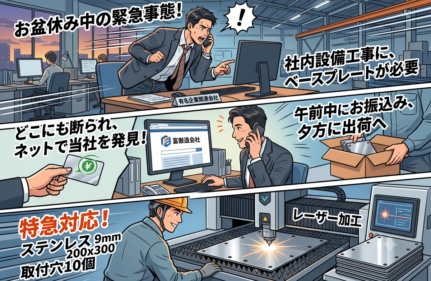 【急募・即日出荷】お盆休みの設備工事に間に合わない!?超有名企業グループ様からの緊急レーザー加工依頼