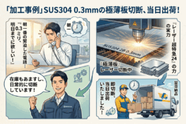 「SUS304 0.3mmを翌日までに」そんな急なご要望も、レーザー超特急24なら当日出荷で応えます！