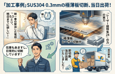 「SUS304 0.3mmを翌日までに」そんな急なご要望も、レーザー超特急24なら当日出荷で応えます!