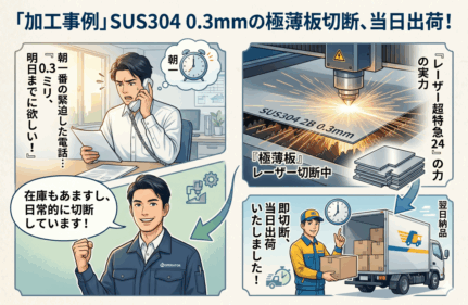「SUS304 0.3mmを翌日までに」そんな急なご要望も、レーザー超特急24なら当日出荷で応えます!